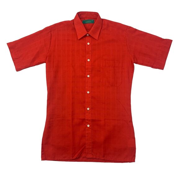 Vintage Canda Shirt Mens 15 Red Woven Short Sleeve Button Up Chest Pocket 80s - Picture 1 of 9